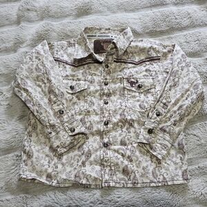 EUC 2T Kids Cowboy Hardware Cream and Brown Button Down Shirt